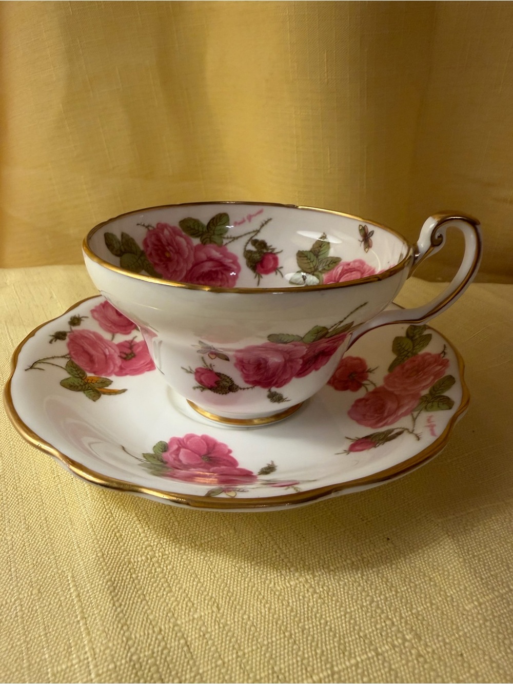 Tea Cup & saucer - Foley Bone China Pink Century Rose -Paul Granet numbered